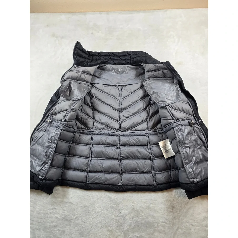 Michael Kors Puffer Jacket Womens Small Black Down Packable Chevron Quilted